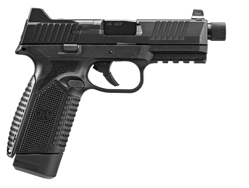 FN 66101385 545 Tactical 45 ACP 10+1 4.71" Black Target Crown/Threaded Steel Barrel, Black Optic Cut/Serrated Steel Slide & Polymer Frame w/Picatinny Rail, Ambidextrous
