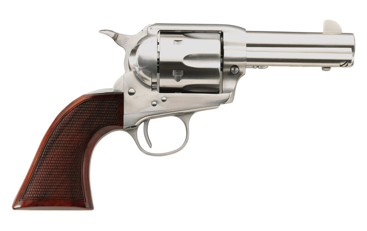 Taylors & Company 550818DE Runnin Iron 45 Colt (LC) Caliber with 3.50" Barrel, 6rd Capacity Cylinder, Overall Stainless Steel Finish, Checkered Walnut Grip & Overall Taylor Polish