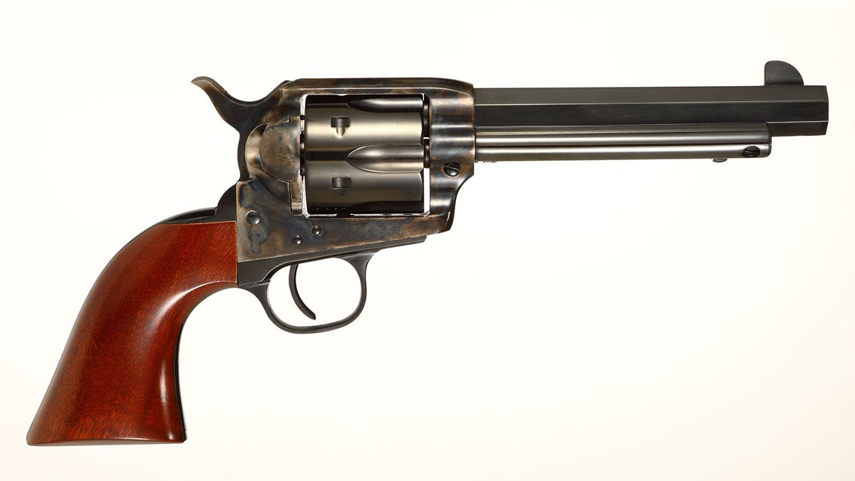 Taylors & Company 556105 1873 Cattleman Drifter 357 Mag Caliber with 5.50" Blued Finish Barrel, 6rd Capacity Blued Finish Cylinder, Color Case Hardened Finish Steel Frame & Walnut Grip