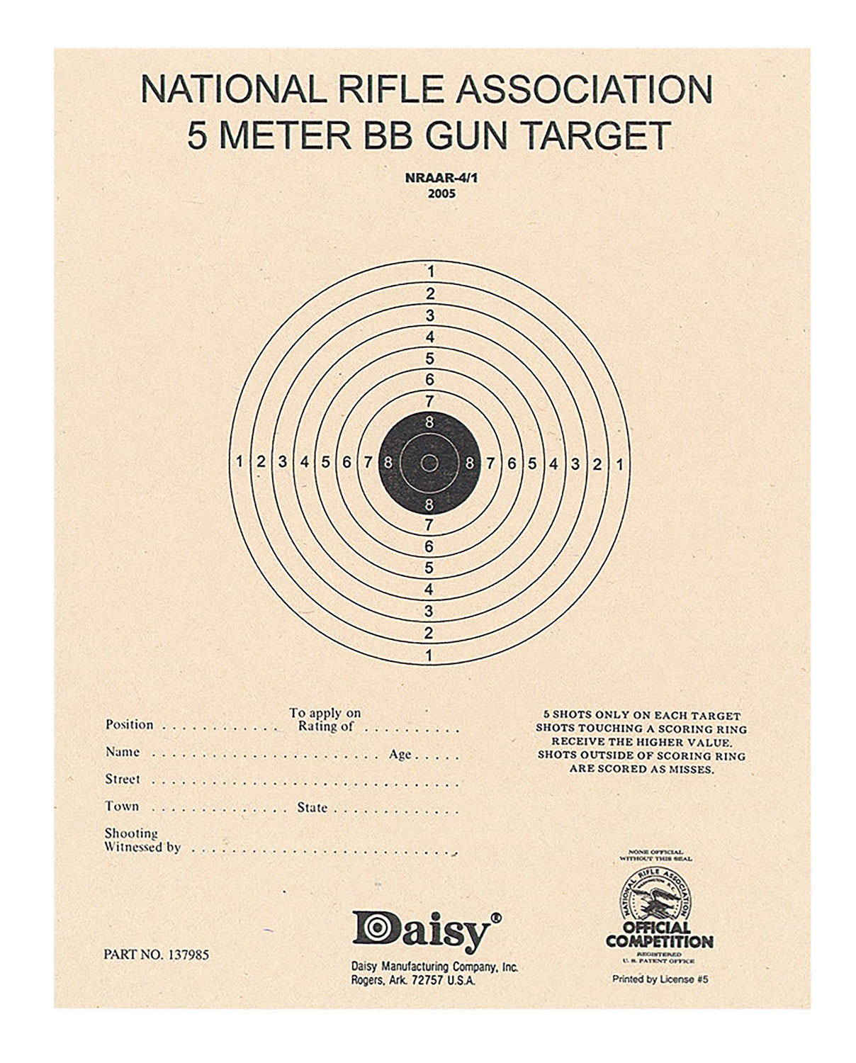 Daisy 408 NRA-Approved 5-Meter Air Rifle Paper Bullseye Targets – Pack of 50