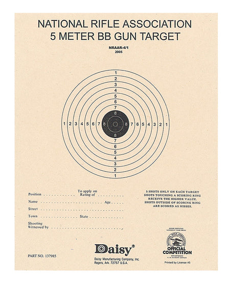 Daisy 408 NRA-Approved 5-Meter Air Rifle Paper Bullseye Targets – Pack of 50