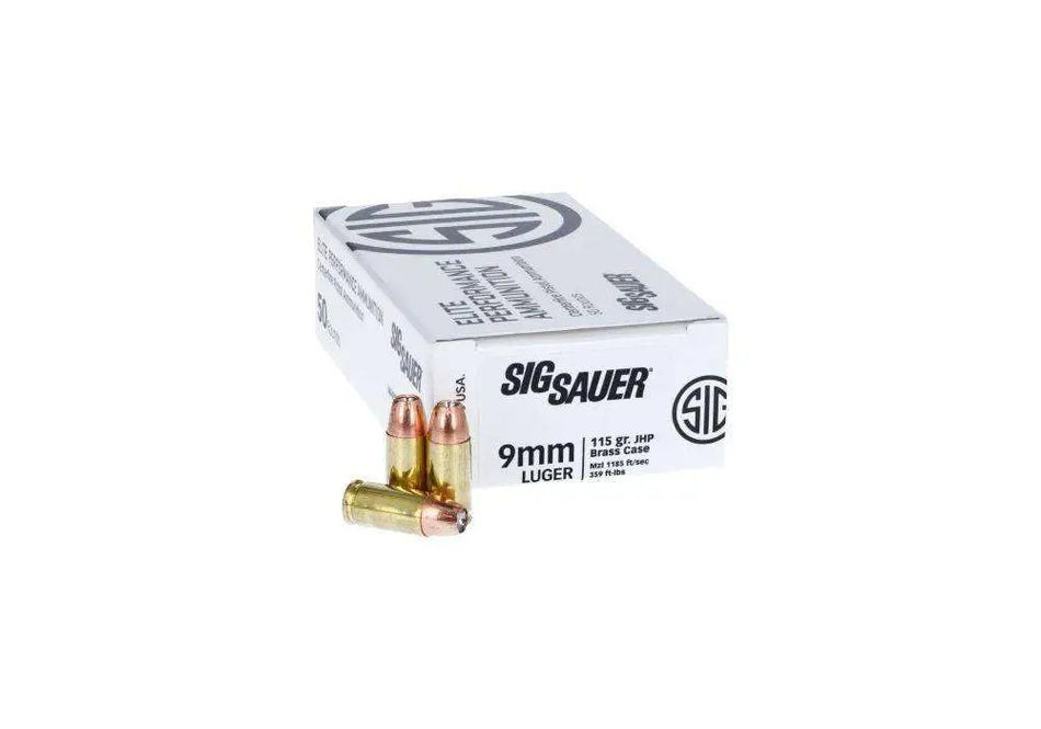 Sig Sauer 9mm Luger / Parabellum Elite Performance 115 grain Jacketed Hollow Point ammunition