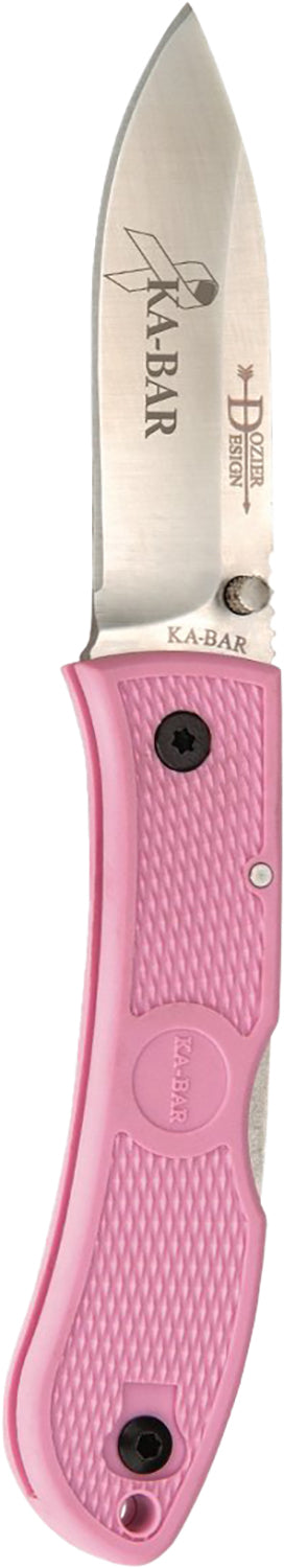 Ka-Bar 4062PK Dozier Hunter 3" Folding Knife, Satin AUS-8A Stainless Drop Point Blade, Pink Zytel Handle