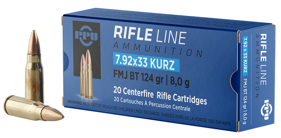 Prvi Partizan 7.92x33mm Kurz Metric Rifle 124 grain Full Metal Jacket Boat Tail ammunition