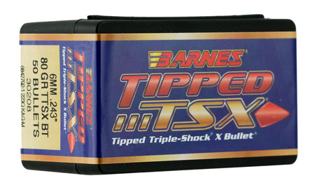 Barnes Tipped TSX 6mm 80 Grain Boat Tail Reloading Bullet 50/Box