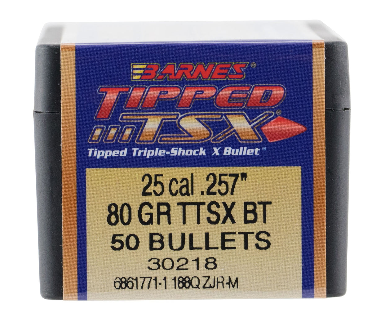 Barnes Tipped TSX 25Cal 80 Grain Boat Tail Reloading Bullet 50/Box