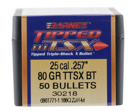 Barnes Tipped TSX 25Cal 80 Grain Boat Tail Reloading Bullet 50/Box
