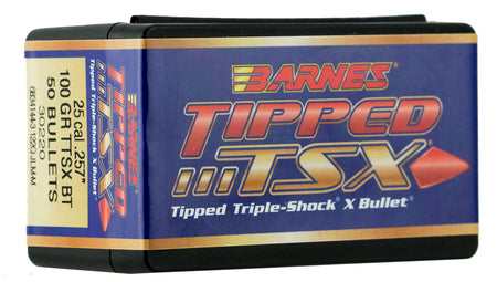 Barnes Tipped TSX 25Cal 100 Grain TTSX Boat Tail Reloading Bullet 50/Box