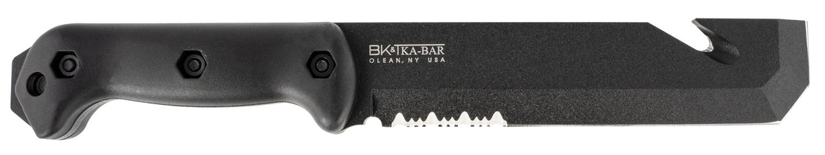 Ka-Bar BK3 Becker Tac Tool 7" Fixed Chisel Blade, Wire Cutter, Part Serrated 1095 Cro-Van, Black Ultramid, Sheath