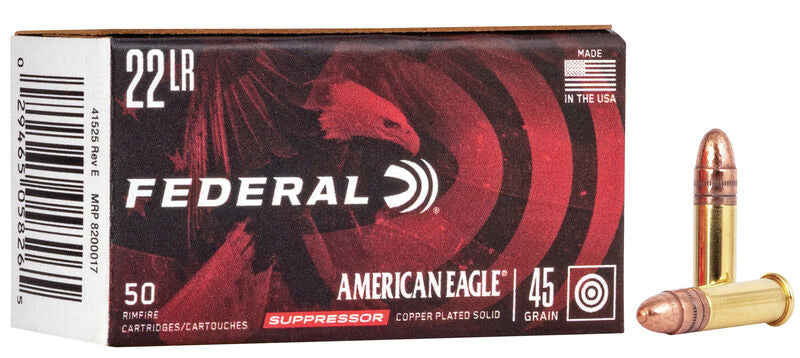 Federal .22 Long Rifle American Eagle Suppressor 45 grain Copper-Plated Round Nose ammunition