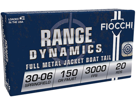 Fiocchi Range Dynamics Full Metal Jacket Boat Tail 150 Grain .30-06 Springfield 3000 fps 762344706184
