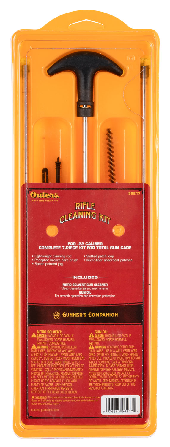 Outers 96217 .22 Cal Rifle Kit with Nitro Solvent and Gun Oil Clam Pack