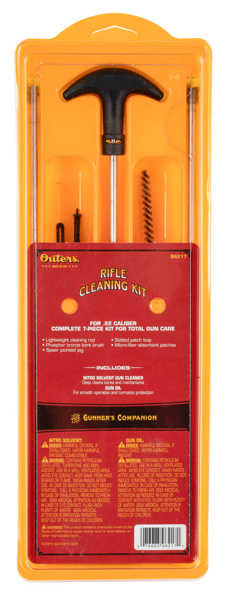 Outers 96217 .22 Cal Rifle Kit with Nitro Solvent and Gun Oil Clam Pack