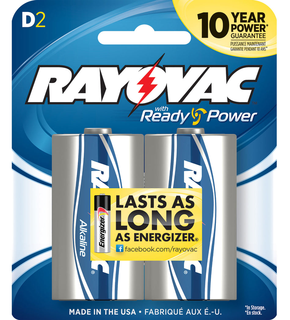 Rayovac 8132F D Alkaline Batteries 12000mAh 1.5V Pack of 2