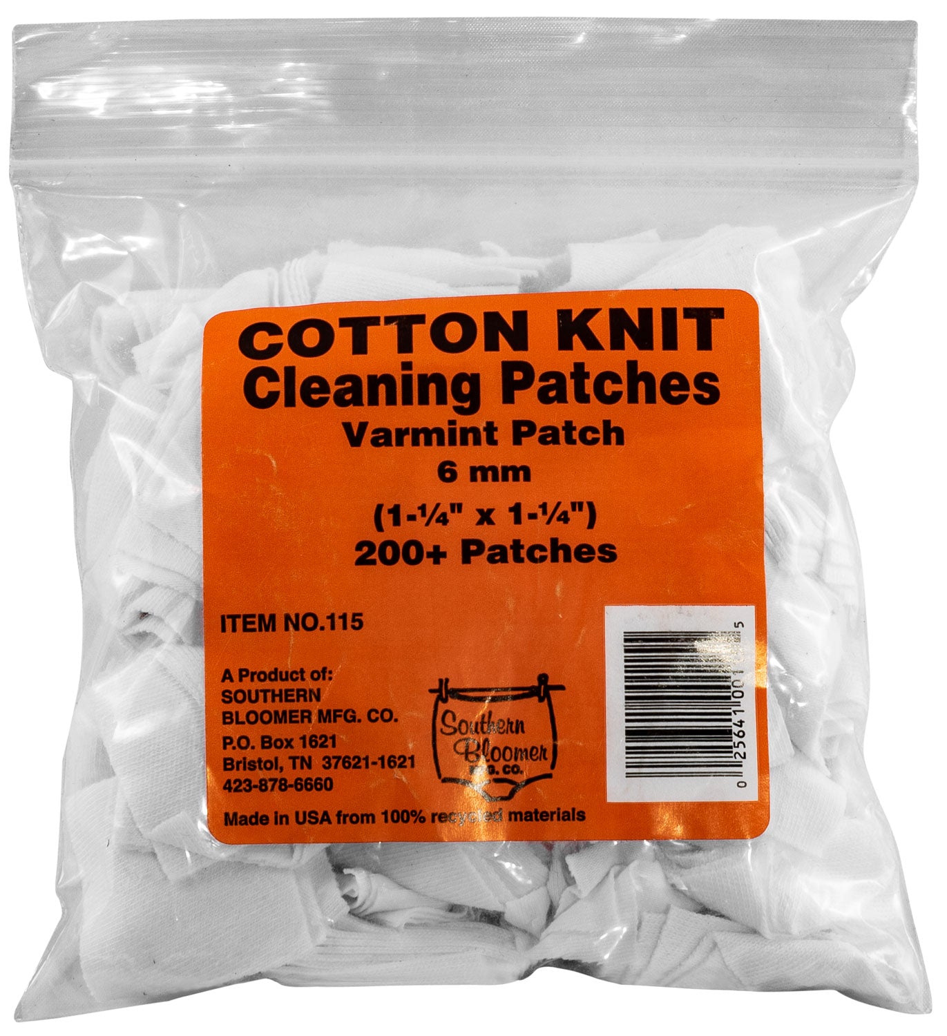 Southern Bloomer 6mm Cotton Threadless Gun Cleaning Patches 200 Count