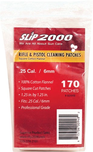 Slip 2000 .25 Caliber/6mm 100% Cotton Cleaning Patches 170 Pack