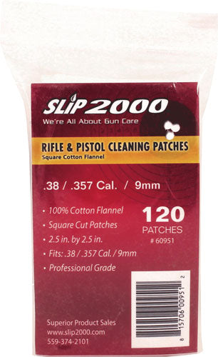 Slip 2000 .38/.357/40/9mm 100% Cotton Cleaning Patches 120 Pack