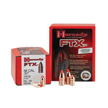 Hornady 35745 FTX .357 Diameter 140 gr Pistol Bullet 100/Box