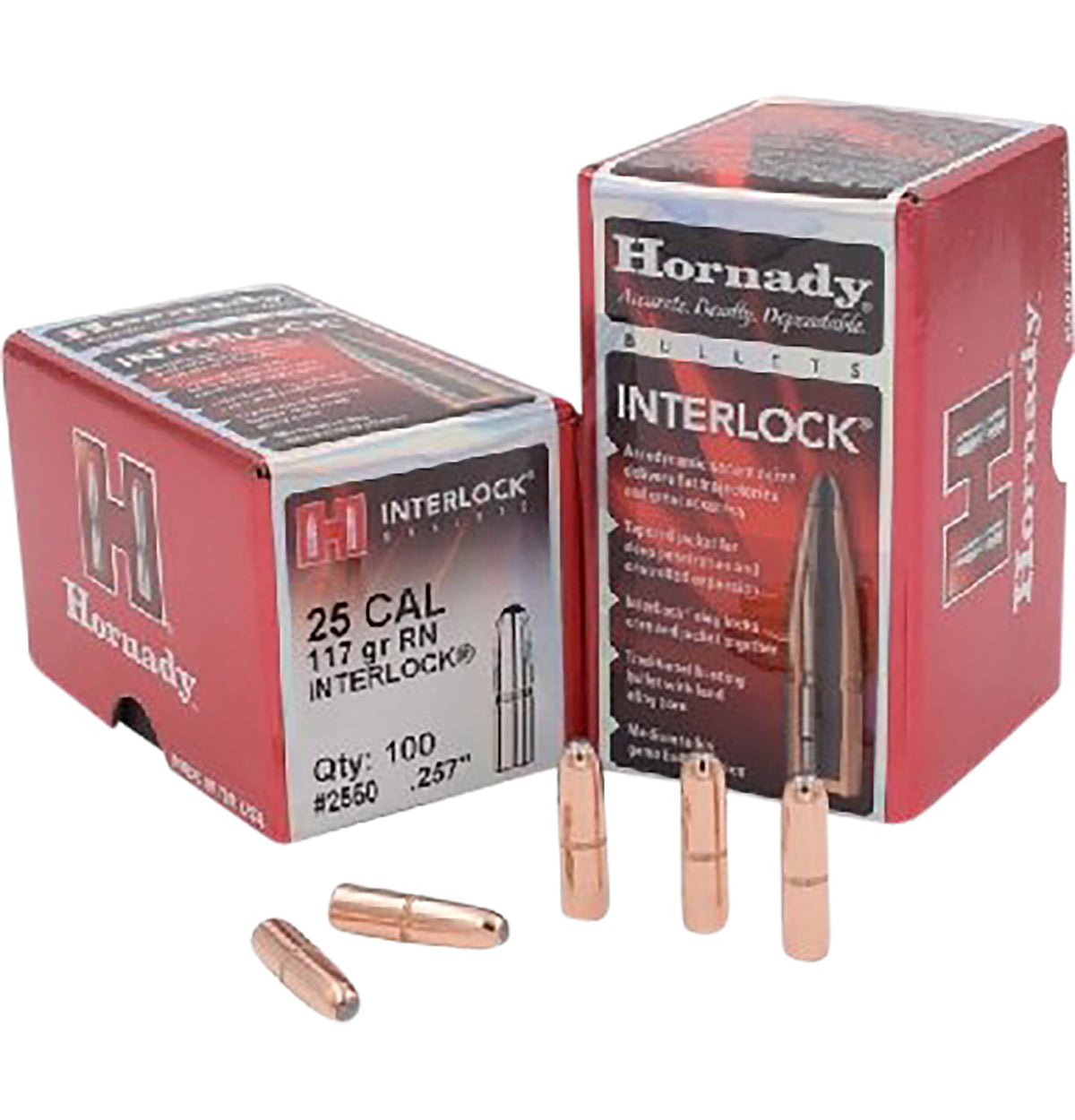 Hornady 2550 InterLock .257 Diameter 117 gr RN Bullet 100/Box