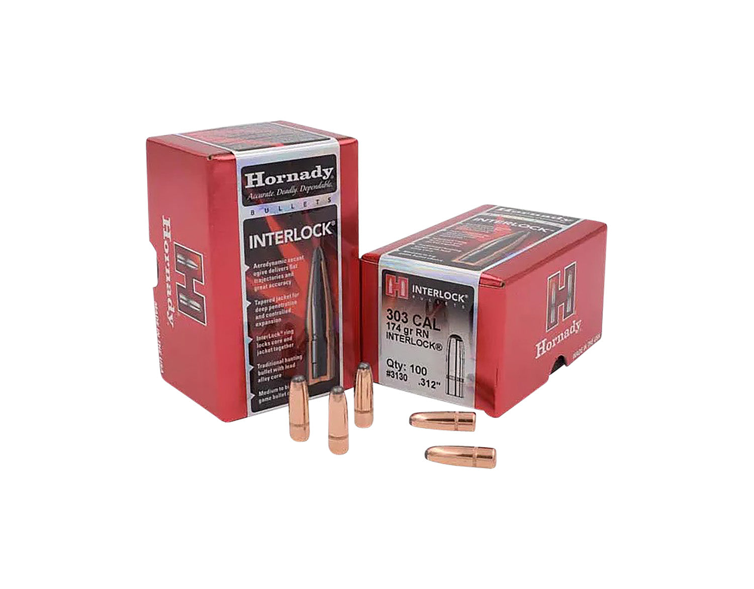 Hornady 3130 InterLock .312 Diameter 174 gr RN Bullet 100/Box