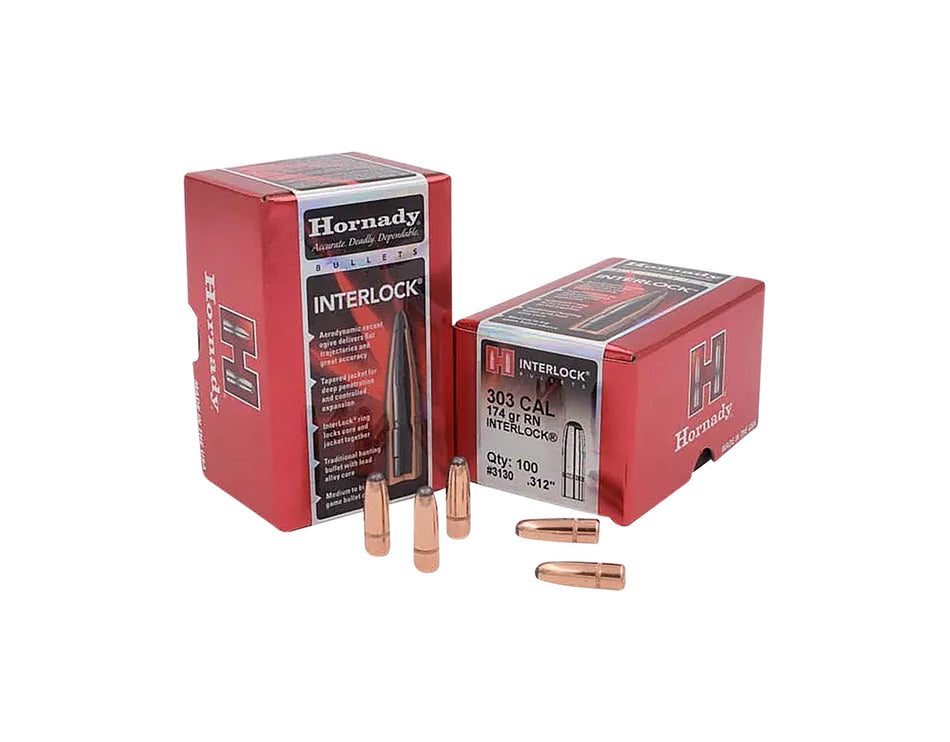 Hornady 3130 InterLock .312 Diameter 174 gr RN Bullet 100/Box