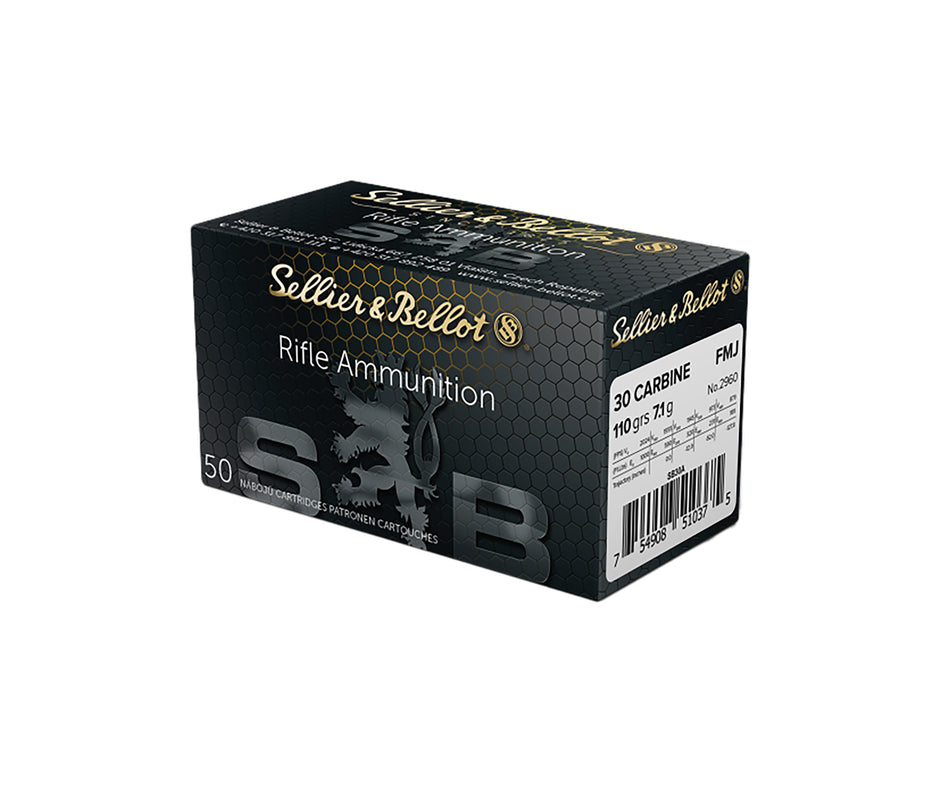 Sellier and Bellot .30 Carbine  110 grain Full Metal Jacket ammunition