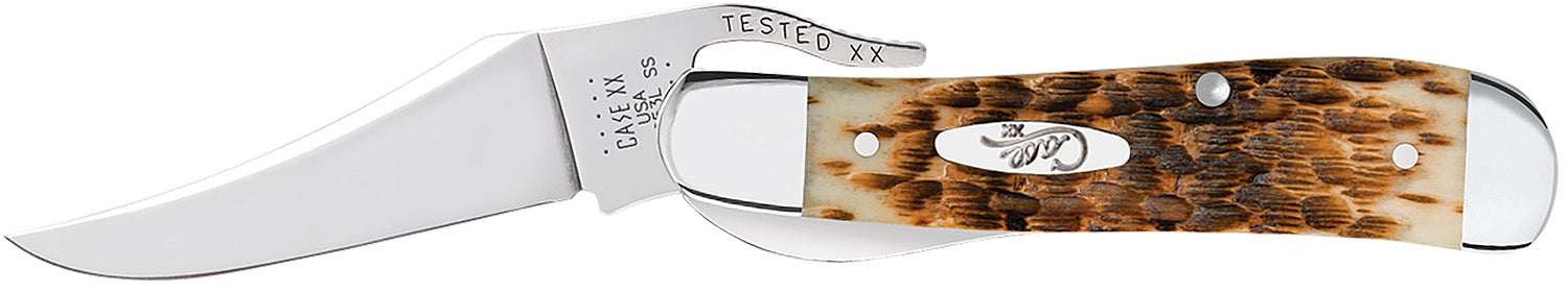 Case 02606 RussLock Folding Pocket Knife 2.70" Clip Plain Mirror Polished SS Blade Amber Bone Handle