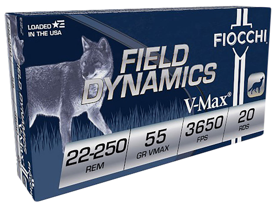 Fiocchi Field Dynamics Hornady V-Max 55 Grain .22-250 Remington 3650 fps 762344707426