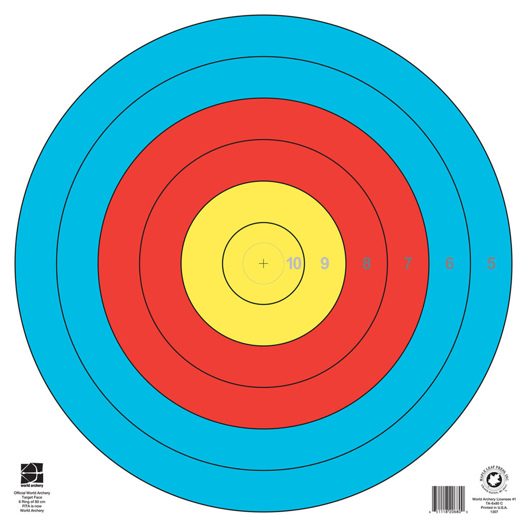 Maple Leaf World Archery FITA 6-Ring 80 cm Inner Rings Target Face Single Pack