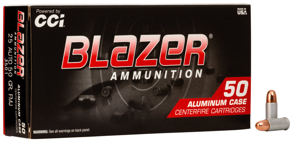 Blazer .25 ACP Aluminum 50 grain Total Metal Jacket ammunition