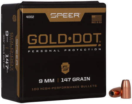 Speer 4002 Gold Dot 9mm Luger 147 Grain HP Reloading Bullets 100/Box