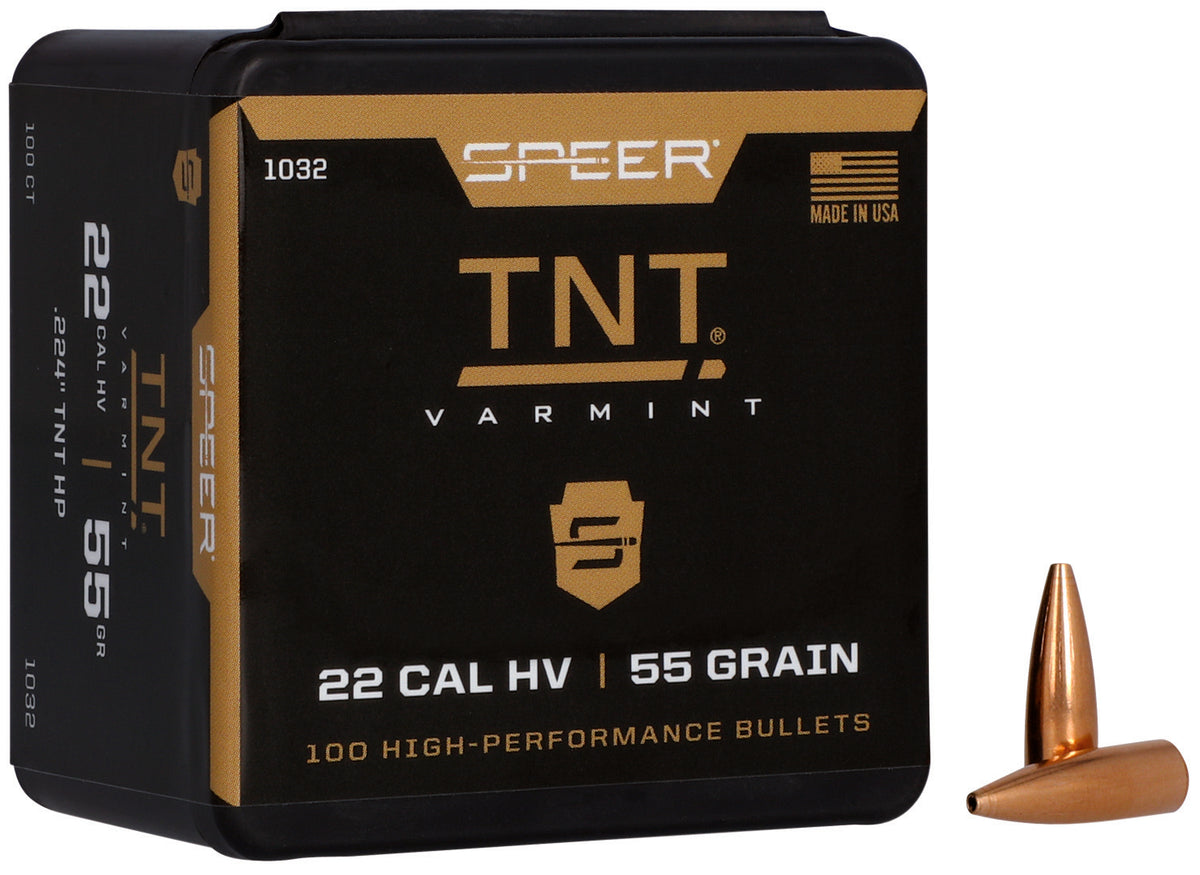 Speer TNT .22 Caliber 55 Grain JHP Varmint Reloading Bullets 100/Box