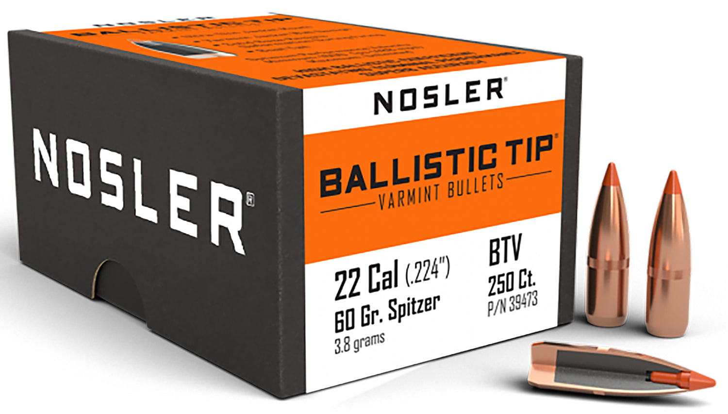 Nosler 39473 Ballistic Tip .22 Cal 60 Grain Varmint Spitzer Bullets 250/Box