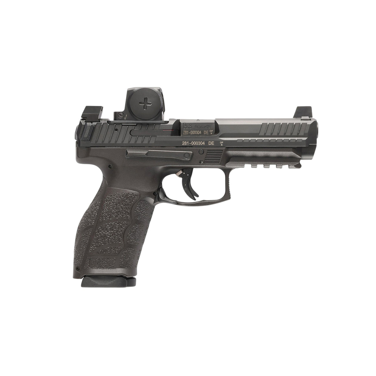 HK 81001351 VP9A1 F w/Optic 9mm Luger 15+1 4.53" Black Barrel & Steel Serrated w/Optic Slide, Black Polymer Frame w/Picatinny Rail, Textured Grip, Vortex CCW
