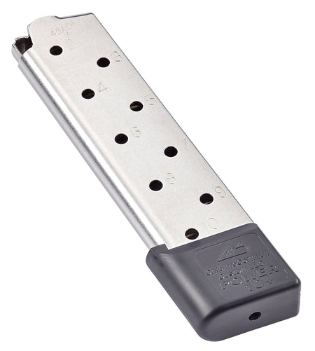 CMC Products 12150 Power Mag Plus .45 ACP 1911 Government 10rd Stainless Steel Magazine, Black Base Pad