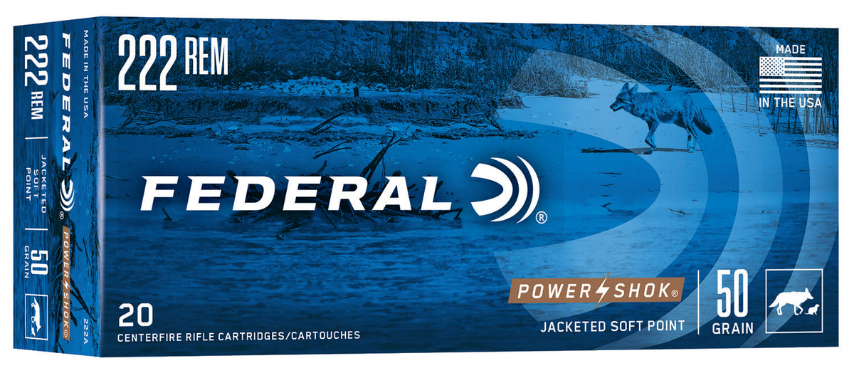 Federal .222 Remington PowerShok 50 grain Jacketed Soft Point ammunition