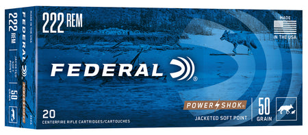 Federal .222 Remington PowerShok 50 grain Jacketed Soft Point ammunition