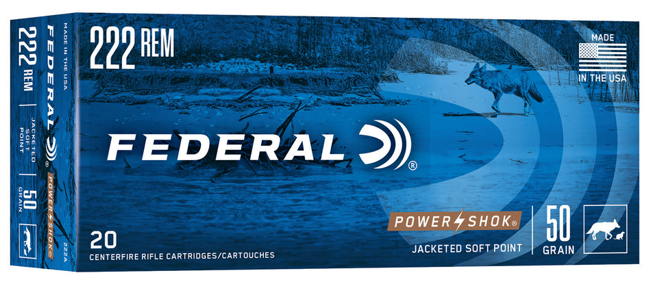Federal .222 Remington PowerShok 50 grain Jacketed Soft Point ammunition