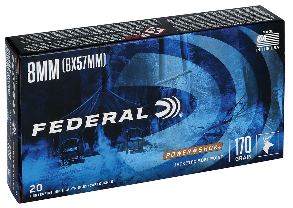 Federal PowerShok Jacketed Soft Point 170 Grain 8mm Mauser 2250 fps 029465084813