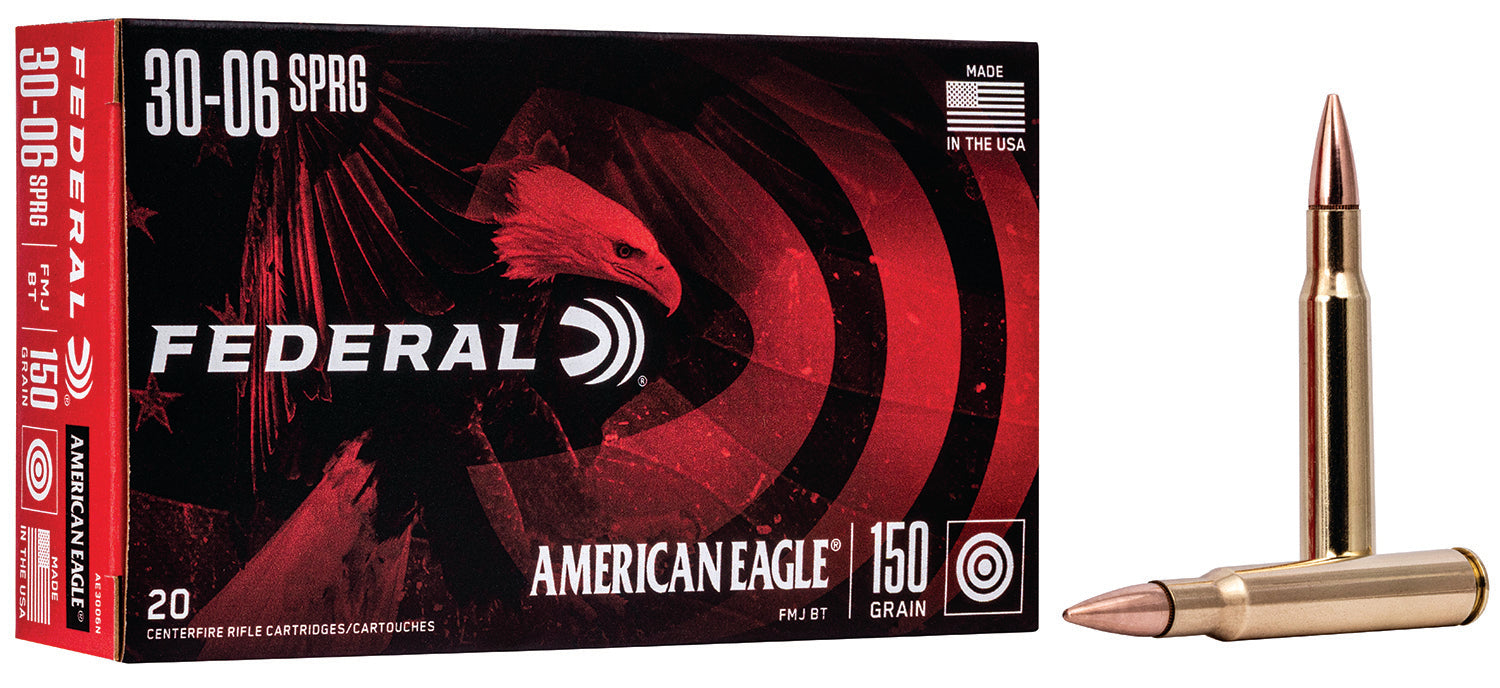 American Eagle  Full Metal Jacket Boat Tail 150 Grain .30-06 Springfield 2910 fps 029465085322
