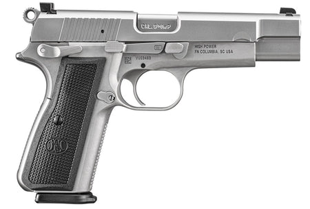 FN 66101116 High Power 9mm Luger 10+1 4.70" Black Target Crown Steel Barrel, Stainless PVD Serrated Steel Slide, Matte Stainless Steel Frame w/Beavertail, Black Textured Polymer Grip, Ambidextrous
