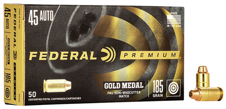 Federal Gold Medal Premium Full Metal Jacket Semi Wadcutter 185 Grain .45 ACP/Auto 770 fps 029465089375