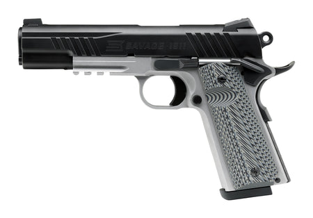 Savage Arms 67208 1911 Government 9mm Luger 10+1 5" Black Stainless Steel Barrel, Black Nitride Serrated Stainless Steel Slide, Stainless Steel Frame w/Picatinny Rail, Black/Gray VZ Grip