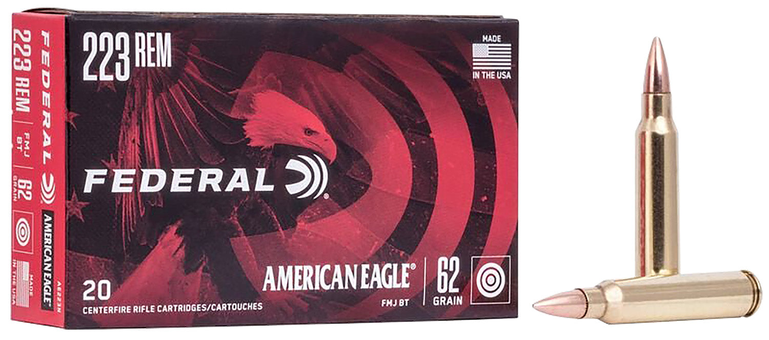 American Eagle  Full Metal Jacket Boat Tail 62 Grain .223 Remington 3020 fps 029465093488