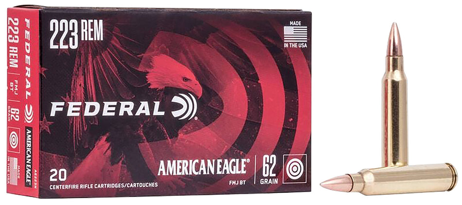 American Eagle  Full Metal Jacket Boat Tail 62 Grain .223 Remington 3020 fps 029465093488