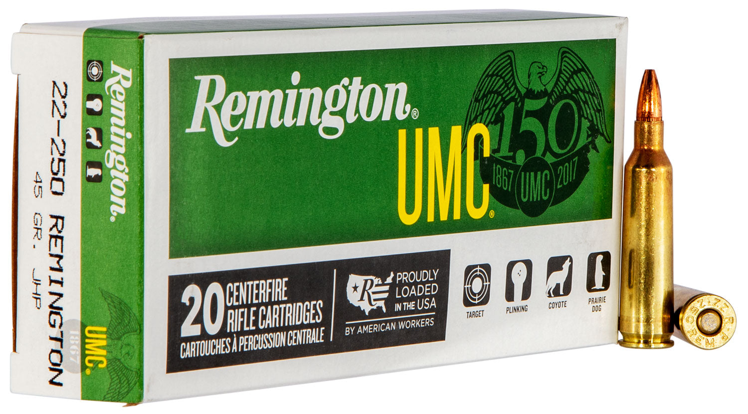 Remington UMC Jacketed Hollow Point 45 Grain .22-250 Remington 4000 fps 047700354606