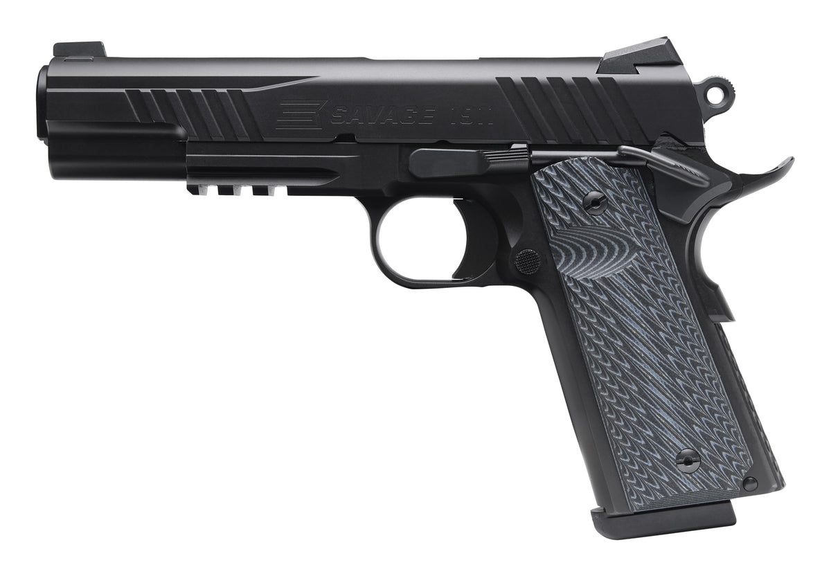 Savage Arms 67211 1911 Government 9mm Luger 10+1 5" Black Stainless Steel Barrel. Black Nitride Serrated Stainless Steel Slide. Black Nitride Stainless Steel Frame w/Picatinny Rail, Black VZ Grip