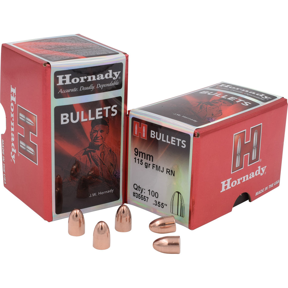 Hornady 35557 9mm .355 Diameter 115 Grain FMJ-RN Component Bullets Box of 100