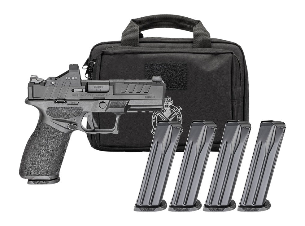 Springfield Armory EC9409BFC15PAC Echelon 40F.C Gear Pac 9mm Luger 15+1 4" Black Melonite Barrel, Steel Optic Ready/Serrated Slide, Black Polymer Frame w/Picatinny Rail, Ambidextrous