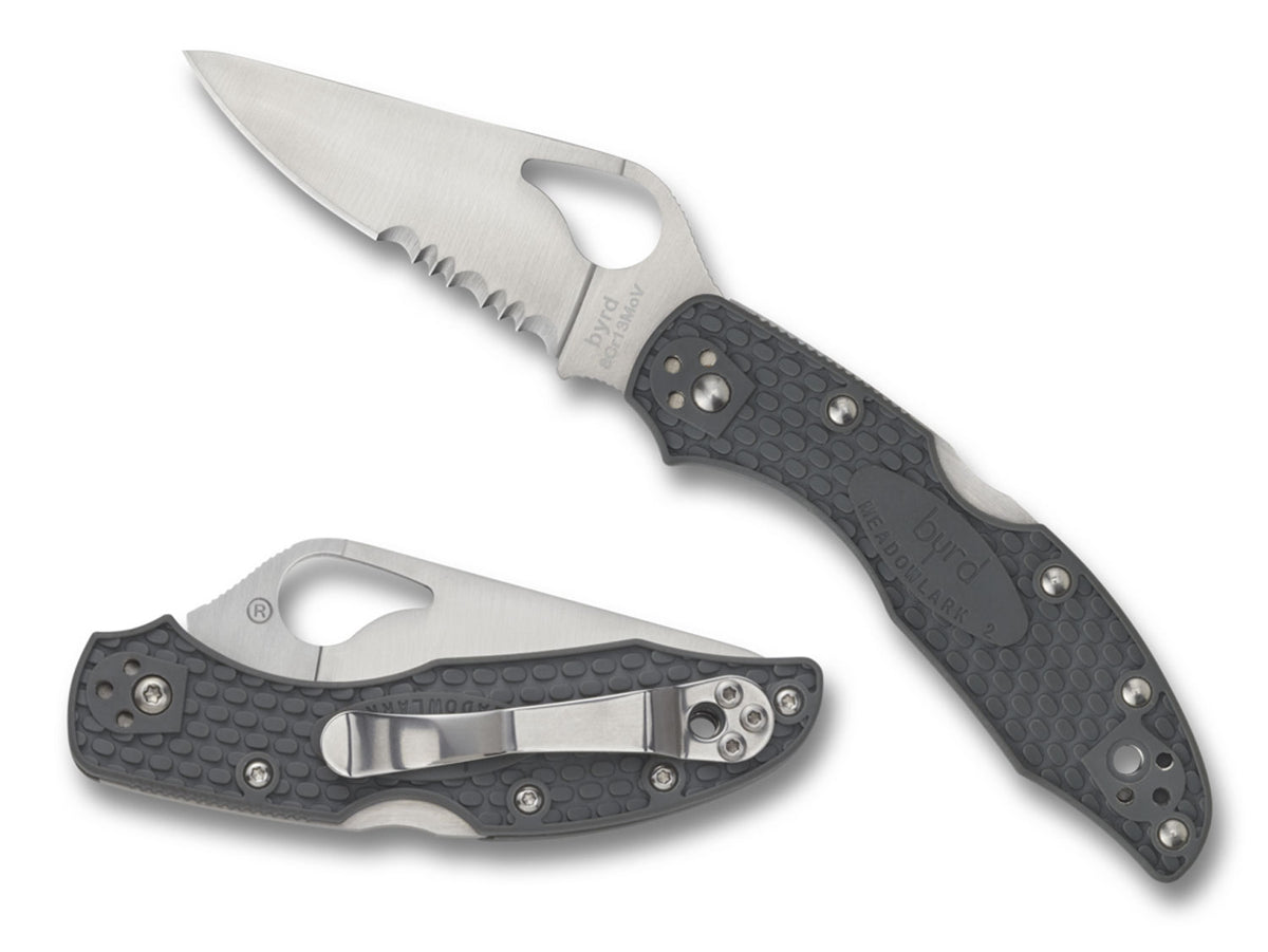 Spyderco BY04PSBK2 Byrd Meadowlark 2 Lightweight Folding Knife 2.87" 8Cr13MoV Part Serrated Drop Point Blade Black FRN